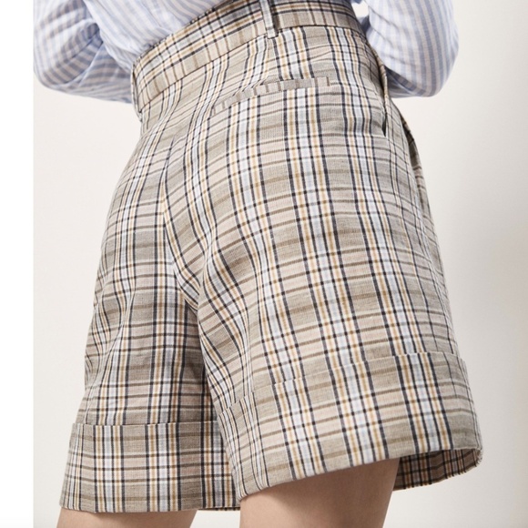 NWOT CHECKED LINEN BLEND BERMUDA SHORTS - 6 - Picture 2 of 13